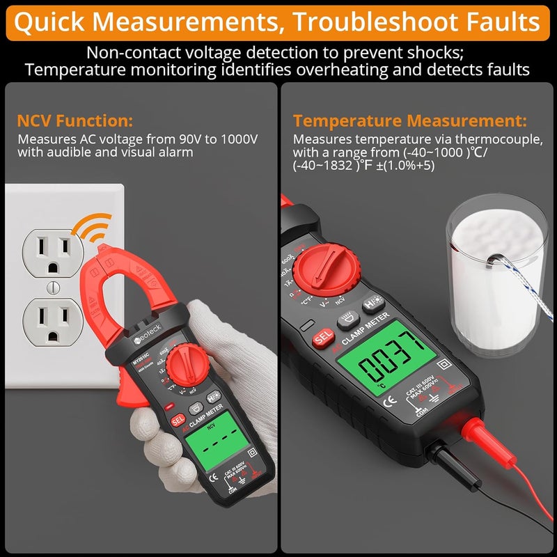 Neoteck مقياس الكلّب 4000 عدّات لمقياس الأمبير لتيار AC TRMS وفولتية AC/DC 600A مع نطاق تلقائي مقياس رقمي متعدد الوظائف مع قياس السعة والاستمرارية والمقاومة واختبار NCV والديود لسيارة كهربائية - Image 5